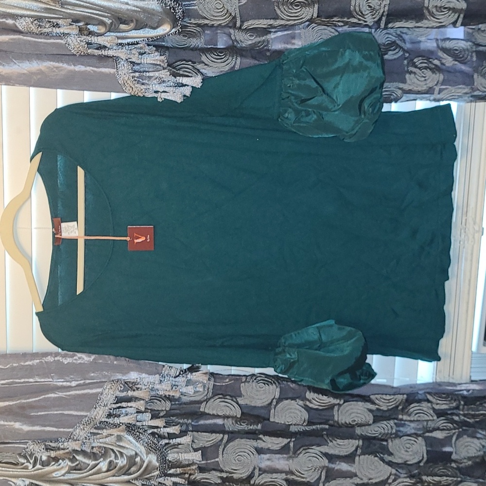 V BY EVA BALLON SLEEVE SWEATER.  COLOR IS DEEP GREEN,  SIZE 2X.  NWT